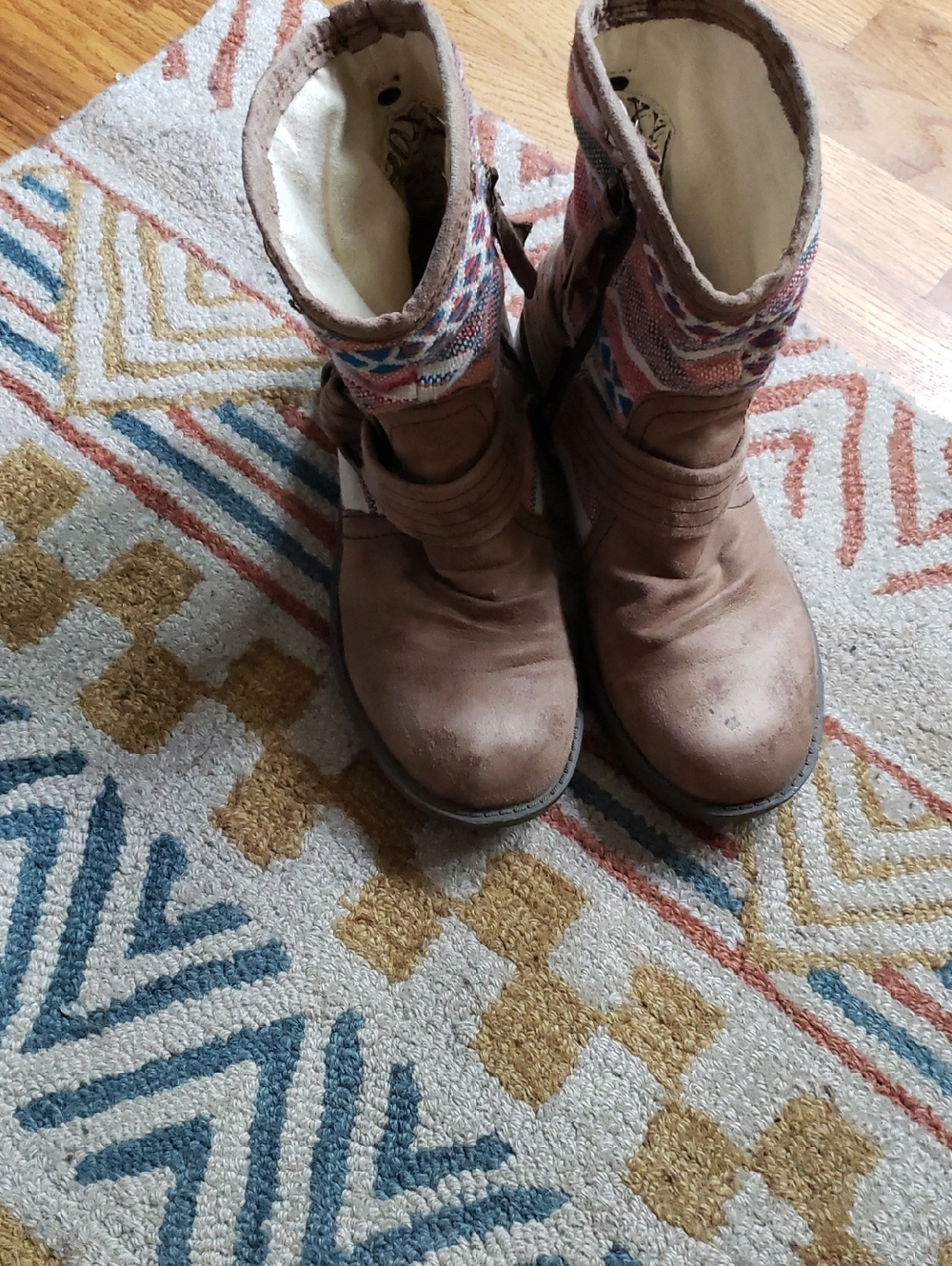 Roxy Brown Ankle Boots with Multicolor Woven Cuffs